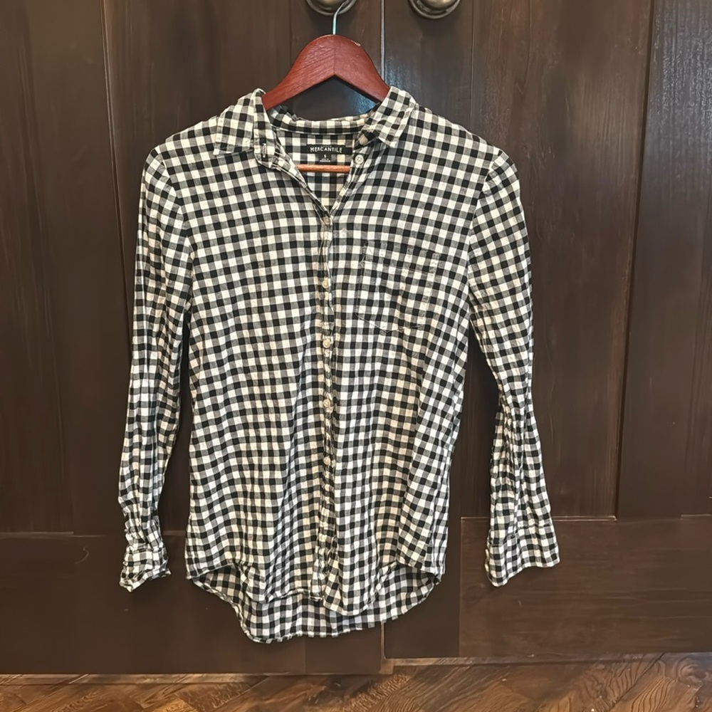 J Crew black and white checked button down